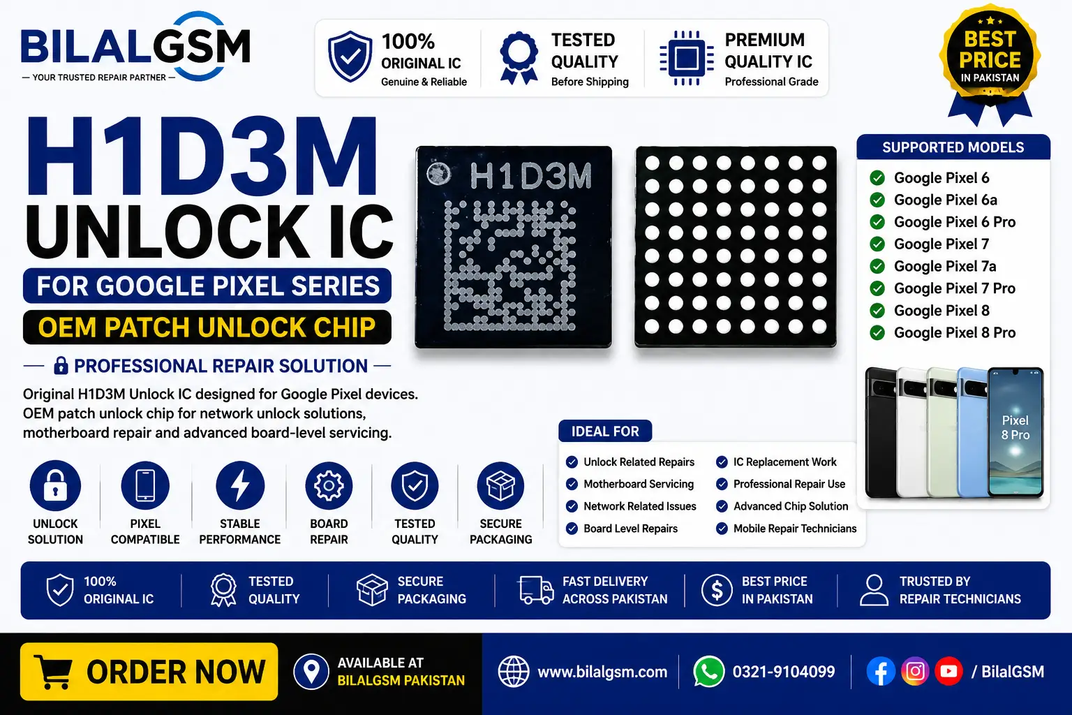 H1D3M Unlock IC For Pixel 6 / 6a / 6 Pro / 7 / 7a / 7 Pro / 8 / 8 Pro &ndash; OEM Patch Unlock Chip Charging Power IC